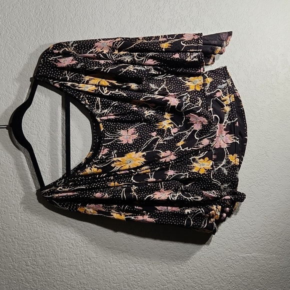 Free People Blouse Floral Boho Large Black Pink - Picture 7 of 16